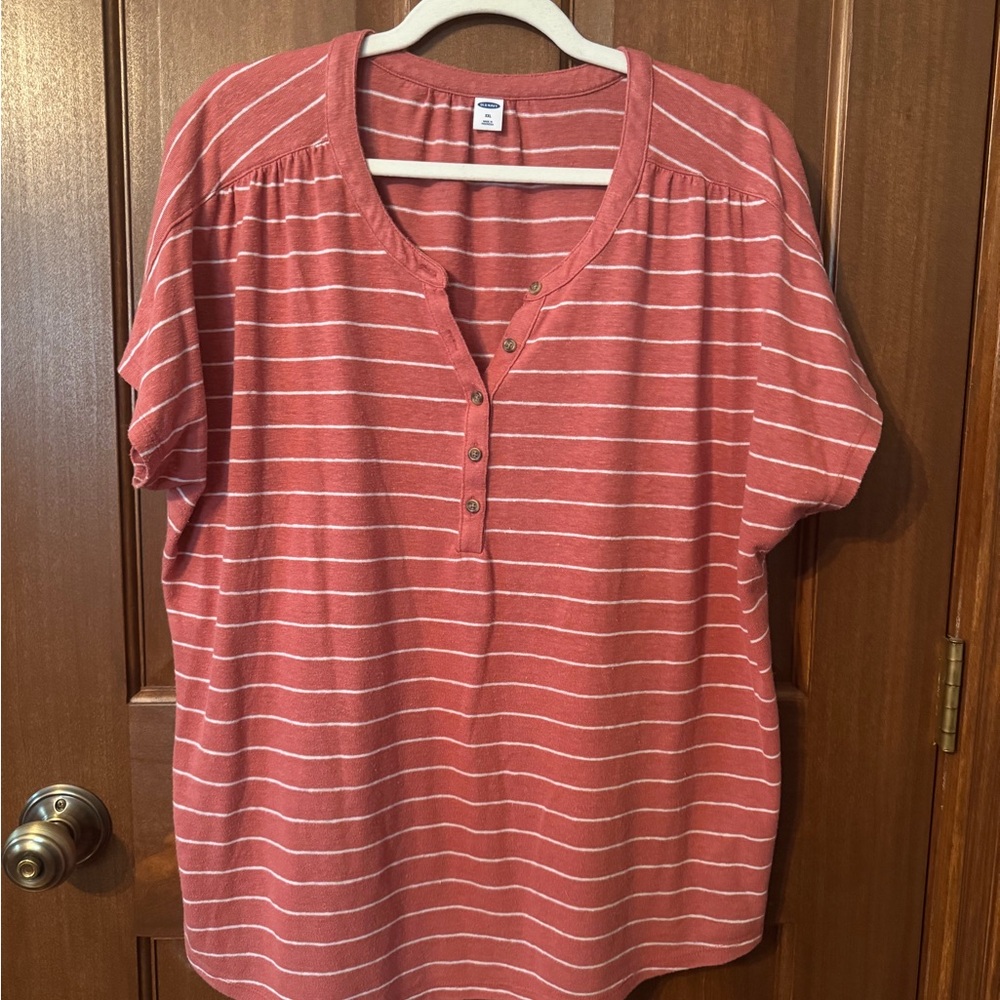 Old Navy Muted Coral Striped Short Sleeve Tee